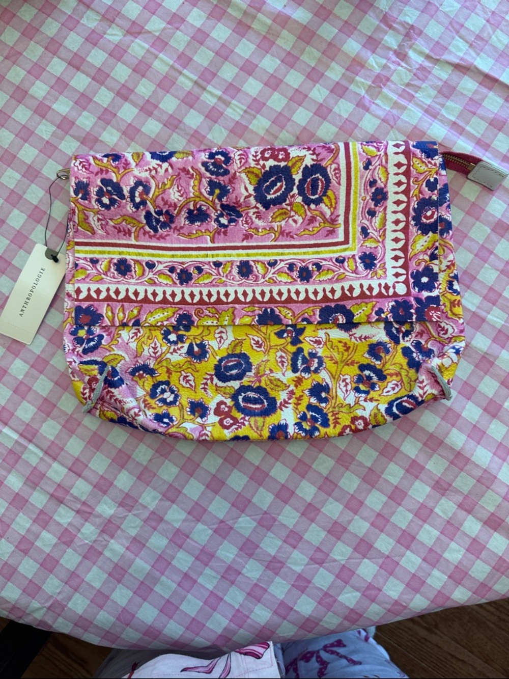 Anthropologie Printed Fold-Over Floral Clutch - Pink & Yellow